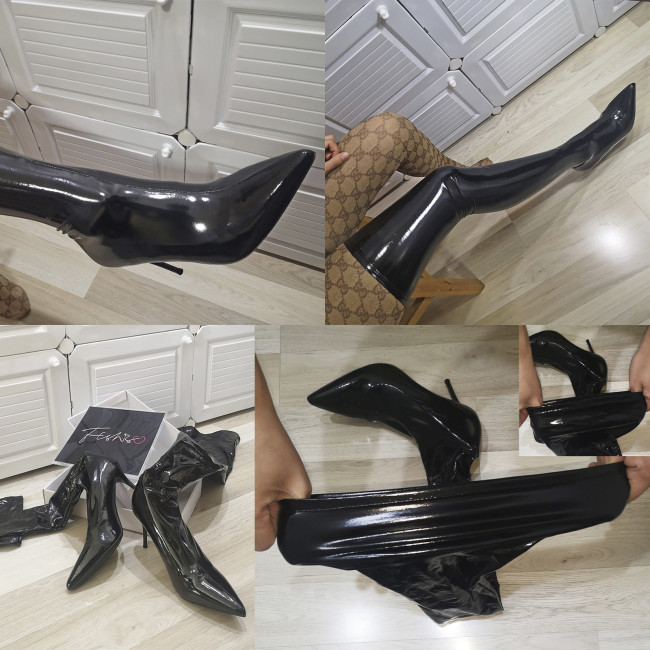Shiny Patent Leather Thigh Boots Over The Knee Boots Plus Size