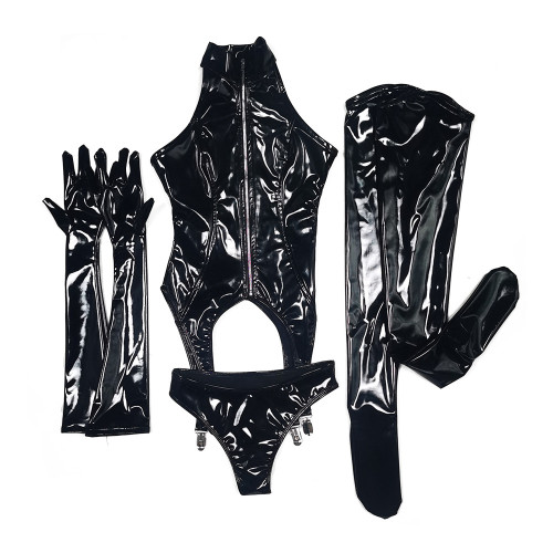 2021 Sexy Passion Suit Nightclub Queen Anime Cosplay Maid Outfit PVC 4PCS Jumpsuit+ gloves +sock+ pants sets Party Sexy Bodysuit
