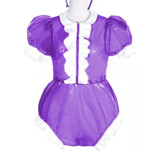 clear pvc Bodysuit PVC Puff short Sleeve Romper Lockable Plastic Costume adult sexy cross dressing Big Size Custumed