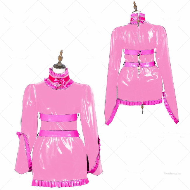 sissy short lockable dress Uniform apron costume Tailor-made Rubber Fancy Maid Cosplay Dress S-7XL