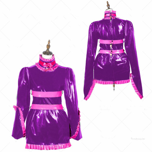 sissy short lockable dress Uniform apron costume Tailor-made Rubber Fancy Maid Cosplay Dress S-7XL