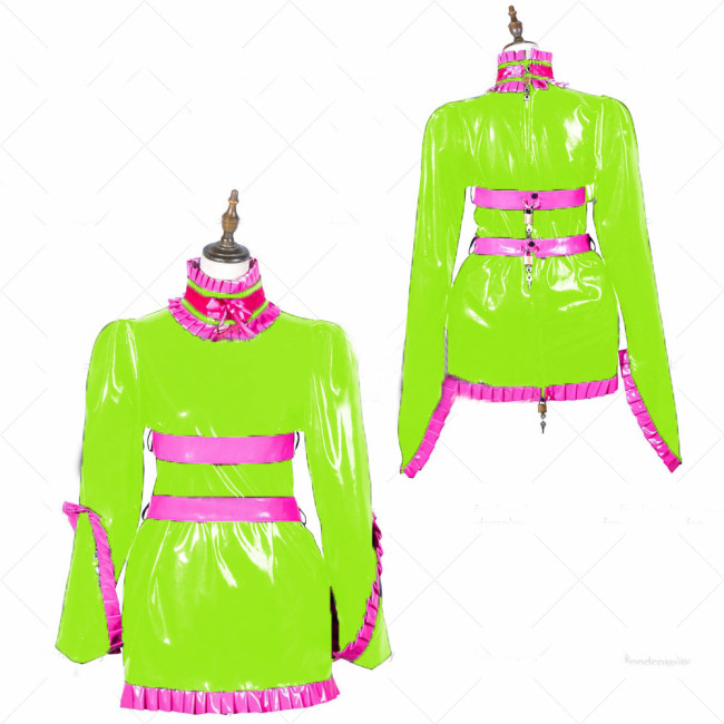 sissy short lockable dress Uniform apron costume Tailor-made Rubber Fancy Maid Cosplay Dress S-7XL