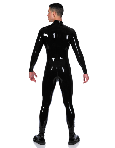 S-7XL Men PVC Shoulder Zip Catsuit Long Sleeve Zentai