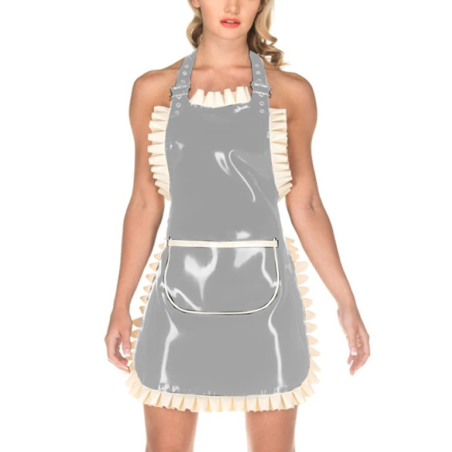 Maid Dress Ruffled Princess Apron Uniform PVC Siamese Dress Fashion Cosplay Costumes Plus Size 7XL Halloween Outfits for Women
