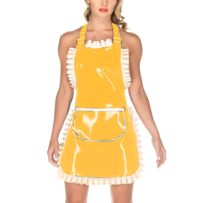 Maid Dress Ruffled Princess Apron Uniform PVC Siamese Dress Fashion Cosplay Costumes Plus Size 7XL Halloween Outfits for Women