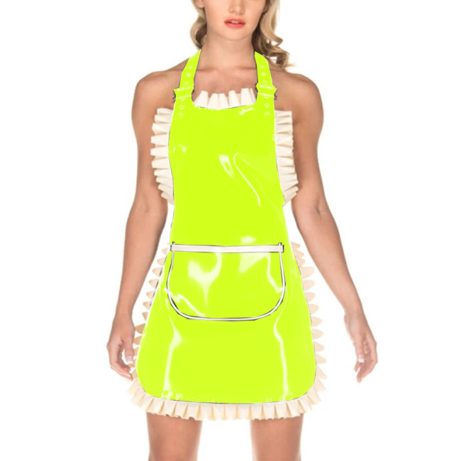 Maid Dress Ruffled Princess Apron Uniform PVC Siamese Dress Fashion Cosplay Costumes Plus Size 7XL Halloween Outfits for Women