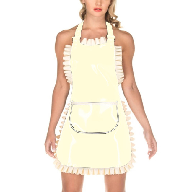 Maid Dress Ruffled Princess Apron Uniform PVC Siamese Dress Fashion Cosplay Costumes Plus Size 7XL Halloween Outfits for Women