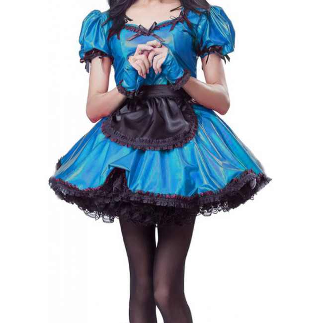 Sexy Sissy Cute Lolita Dresses French Maid Dress Metallic Puff Sleeve Maids Uniform Anime Cosplay Stage Exotic Costume
