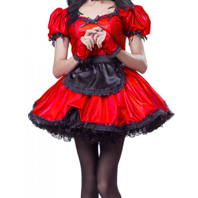 Sexy Sissy Cute Lolita Dresses French Maid Dress Metallic Puff Sleeve Maids Uniform Anime Cosplay Stage Exotic Costume