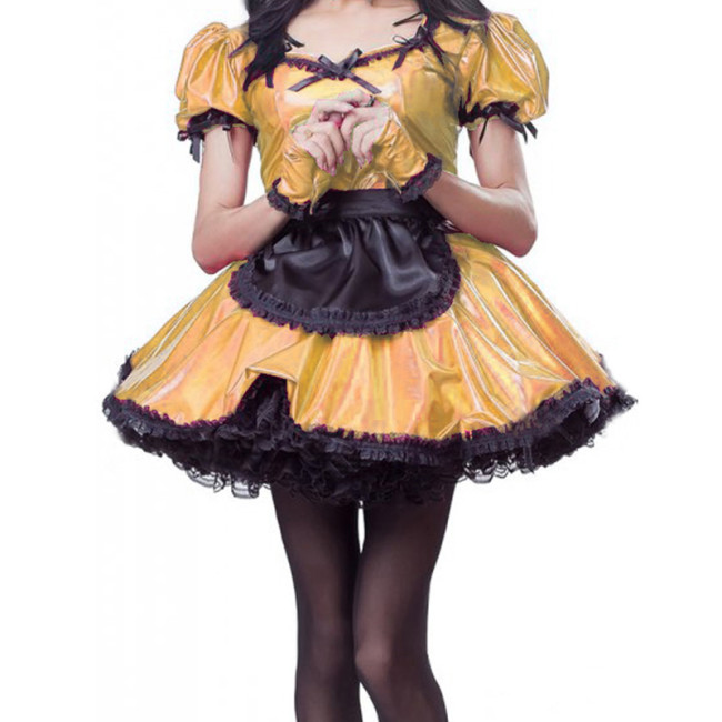 Sexy Sissy Cute Lolita Dresses French Maid Dress Metallic Puff Sleeve Maids Uniform Anime Cosplay Stage Exotic Costume
