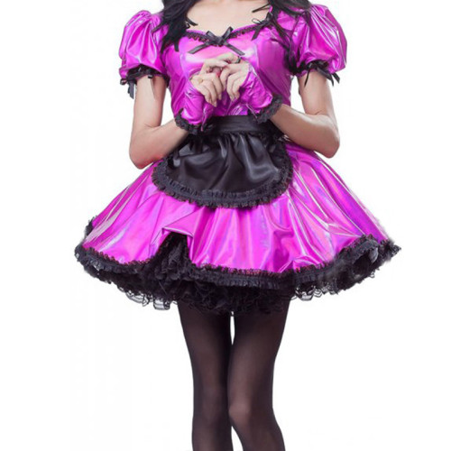 Sexy Sissy Cute Lolita Dresses French Maid Dress Metallic Puff Sleeve Maids Uniform Anime Cosplay Stage Exotic Costume