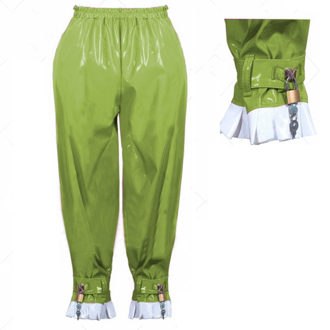 Faux Leather Harem Pants Women Joggers Sweatpants with Lockable Casual Solid Color PVC Pants for Autumn Winter Fashion Pants 7XL
