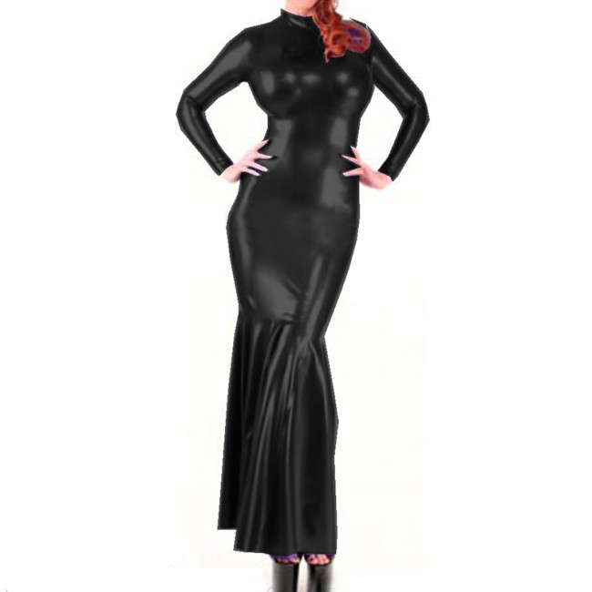 Sexy Gown Long Sleeves Rubber Dress Faux Leather PVC Party Club slim Fashion bag hip fishtail dress Outfits long dresses