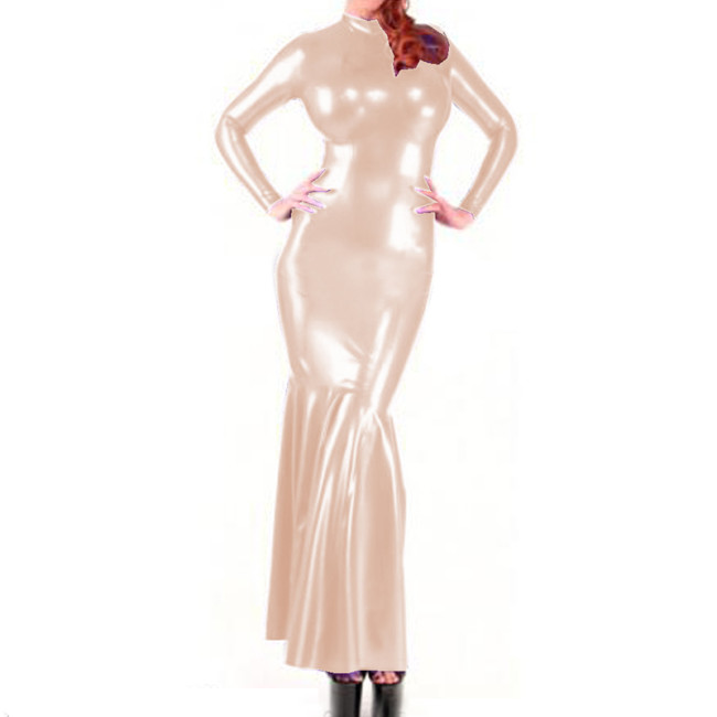 Sexy Gown Long Sleeves Rubber Dress Faux Leather PVC Party Club slim Fashion bag hip fishtail dress Outfits long dresses