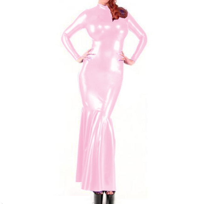 Sexy Gown Long Sleeves Rubber Dress Faux Leather PVC Party Club slim Fashion bag hip fishtail dress Outfits long dresses