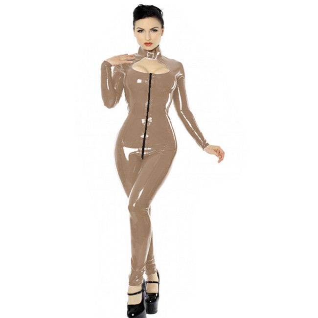 Sexy Wetlook Faux Leather Catsuit PVC Bodysuit Front Zipper Open Crotch Clubwear Fetish Hot Erotic Pole Dance Jumpsuit 7XL