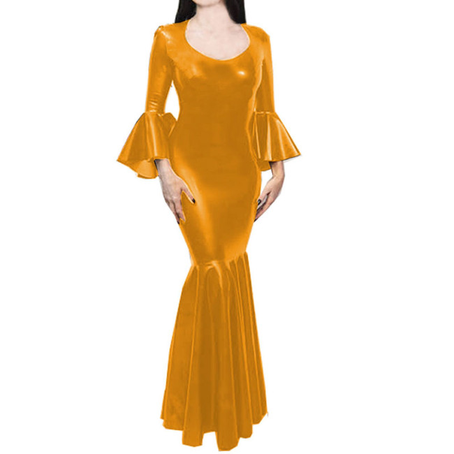 Elegant Mermaid Lady Dresses Robe Shiny Metallic Clubwear  Flare Sleeve Long Dress for Women O-neck Bodycon Dress Plus Size 7XL