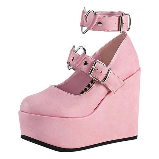 New Ladies Pink Sweet Cute women's Pumps Wedges High Heels Lolita Gothic Shoes Woman
