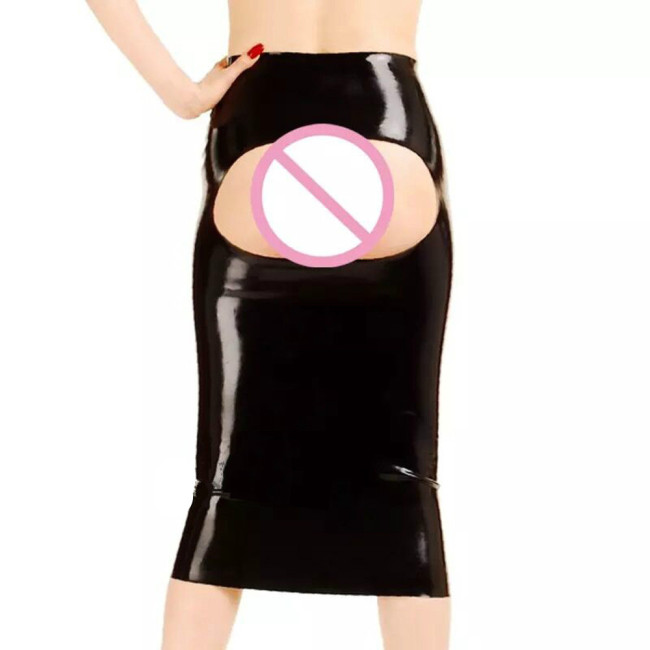 Female Novelty Open Hip Shiny PVC Leather Skirt Wetlook Midi Skirt Tight Fit Fetish Club Erotic Skirt Plus Size Clubwear