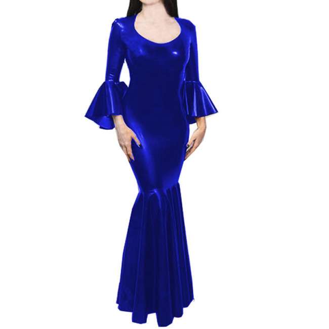 Elegant Mermaid Lady Dresses Robe Shiny Metallic Clubwear  Flare Sleeve Long Dress for Women O-neck Bodycon Dress Plus Size 7XL