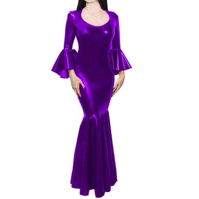 Elegant Mermaid Lady Dresses Robe Shiny Metallic Clubwear  Flare Sleeve Long Dress for Women O-neck Bodycon Dress Plus Size 7XL