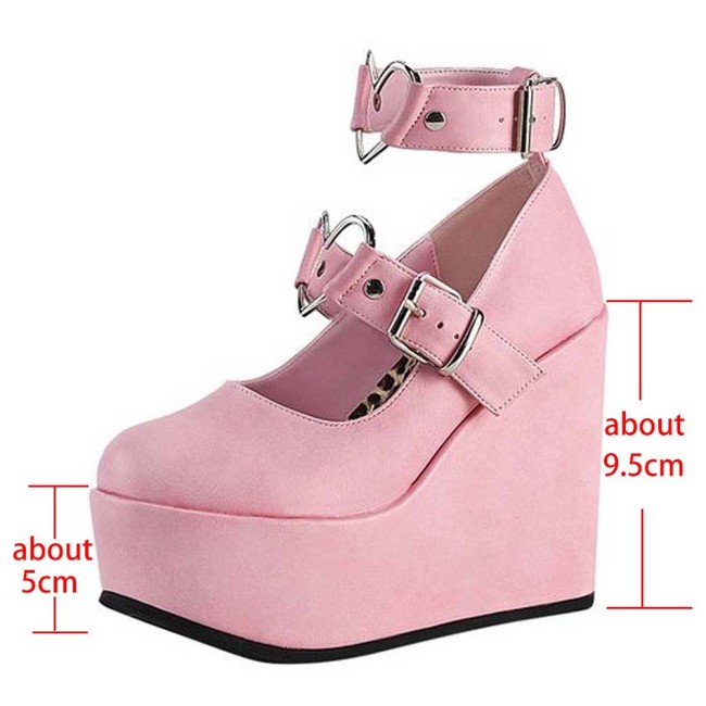 New Ladies Pink Sweet Cute women's Pumps Wedges High Heels Lolita Gothic Shoes Woman