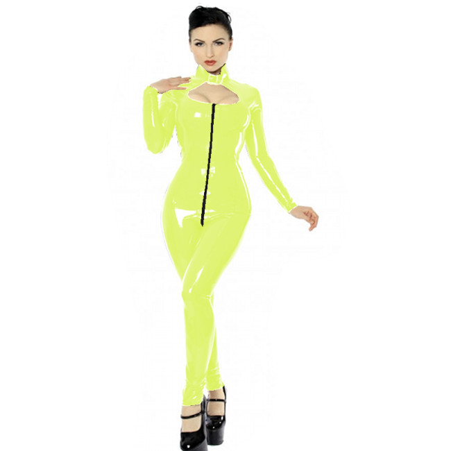 Sexy Wetlook Faux Leather Catsuit PVC Bodysuit Front Zipper Open Crotch Clubwear Fetish Hot Erotic Pole Dance Jumpsuit 7XL