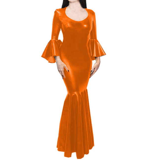 Elegant Mermaid Lady Dresses Robe Shiny Metallic Clubwear  Flare Sleeve Long Dress for Women O-neck Bodycon Dress Plus Size 7XL