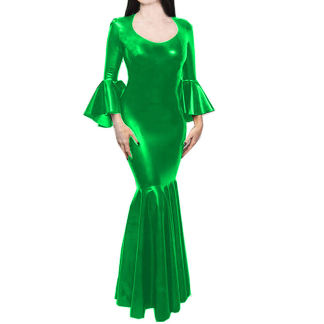 Elegant Mermaid Lady Dresses Robe Shiny Metallic Clubwear  Flare Sleeve Long Dress for Women O-neck Bodycon Dress Plus Size 7XL