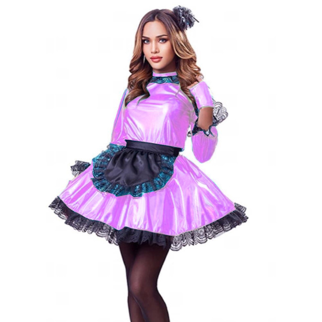 French Maid Dress Puff Sleeve Laser Maids Outfit  Exotic Servant Dresses Custom Sissy Cosplay Halloween Sexy Costume for Women