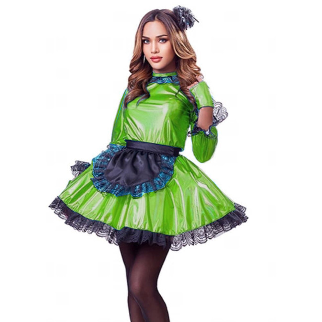 French Maid Dress Puff Sleeve Laser Maids Outfit  Exotic Servant Dresses Custom Sissy Cosplay Halloween Sexy Costume for Women