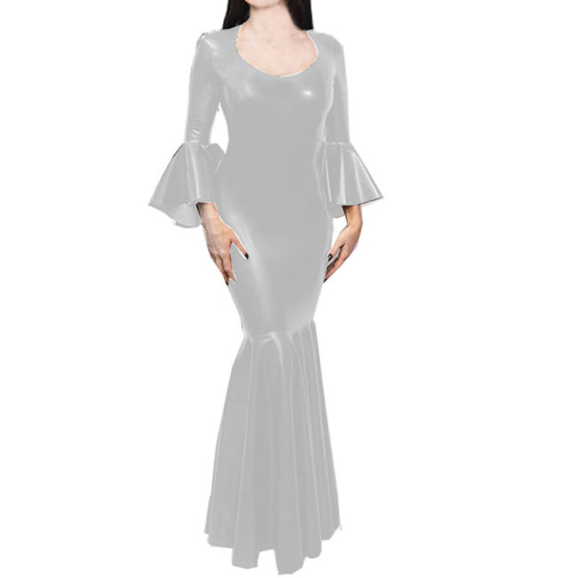 Elegant Mermaid Lady Dresses Robe Shiny Metallic Clubwear  Flare Sleeve Long Dress for Women O-neck Bodycon Dress Plus Size 7XL