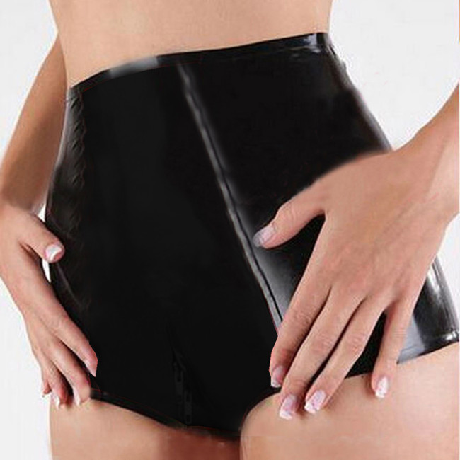 Womens Briefs  Leather Panties Zipper Open Crotch Panties Clubwear  PU Underwear Sexy  Faux Leather Briefs Zipper Short Panties