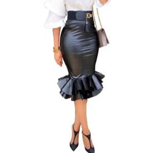 Women High Waist Slim Pencil Skirts Female Korean Fashion Elegant  PU Leather Mermaid Fishtail Midi Skirts gothic Skinny Skirt