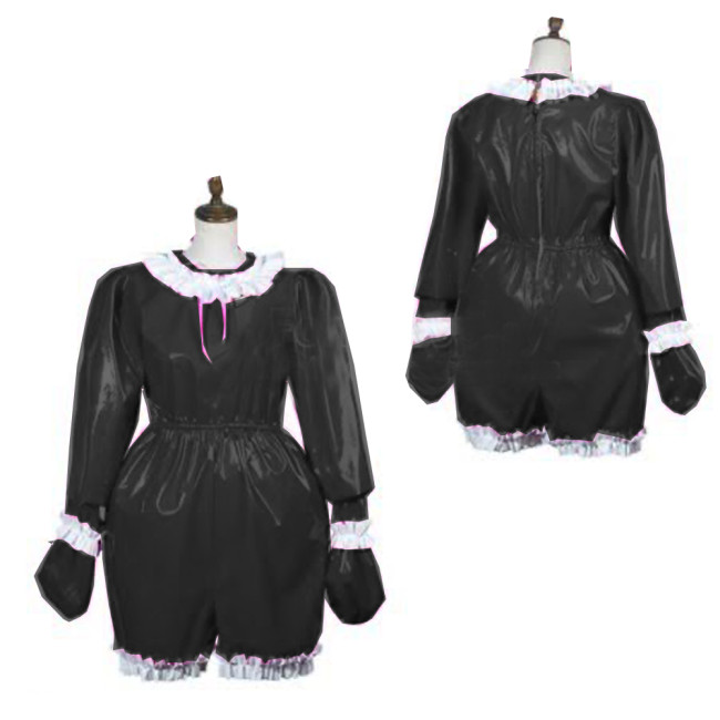 Lockable Sissy Bodysuit Adult Baby Jumpsuit Sissy Dress Costume O Neck Gay Back Zipper Maid Jumpsuit  maid cosplay s-7xl