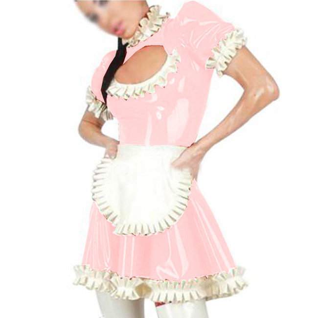 Mens sissy dress PVC Sissy Crossdresser Maid Outfit Housekeeper Uniform Gay Costumes Women Men Apron French Maid Lolita Dresses