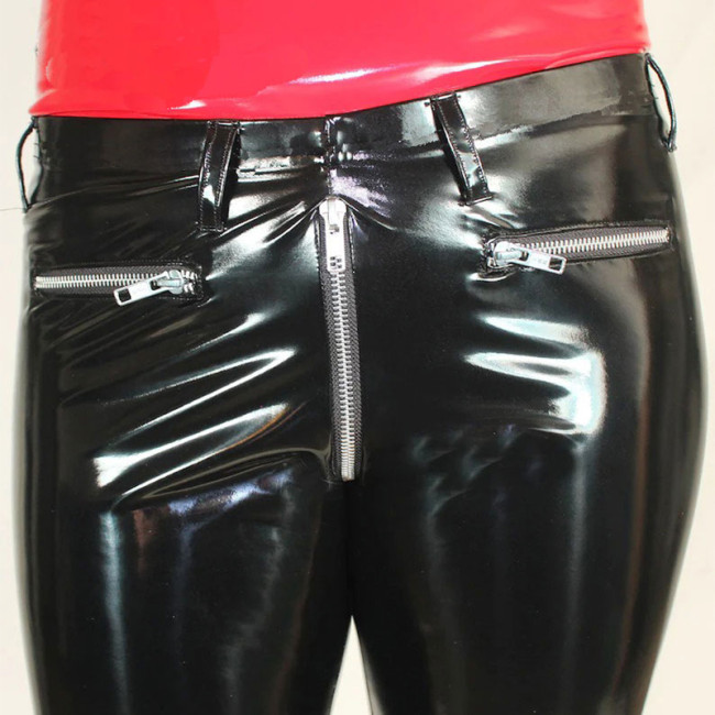 Sexy Front Back Zipper Long Pant Classic Skinny Pencil Elastic Stretch Pants Zip Open Crotch Faux Leather Gothic Pants