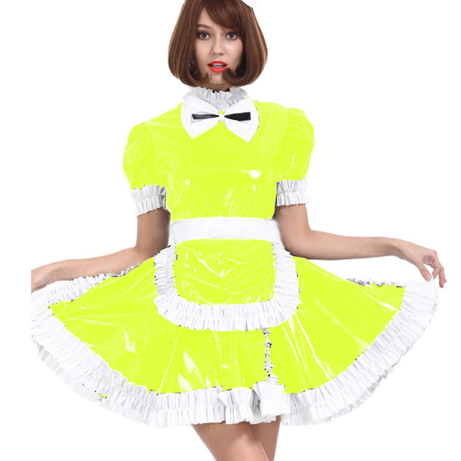 Sissy Girl French Maid Lockable PVC Costume Adult Baby Mini Cute Dress with Bowknot Crossdressing Uniform Cosplay Costume 7xl
