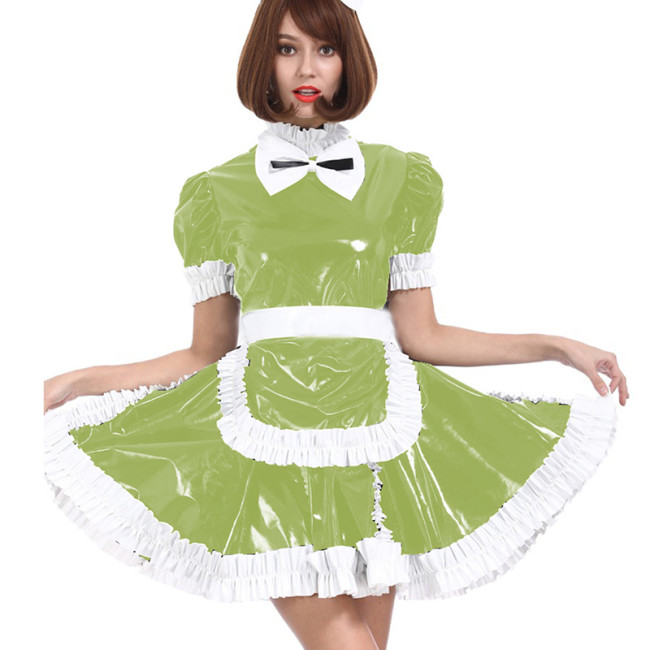 Sissy Girl French Maid Lockable PVC Costume Adult Baby Mini Cute Dress with Bowknot Crossdressing Uniform Cosplay Costume 7xl