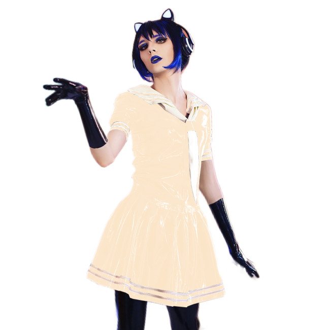 Japanese School Uniform Suit Sailor Shiny PVC Basic Cartoon Girl Navy Sailor Uniform Black sets Navy Costume Catwomen costume