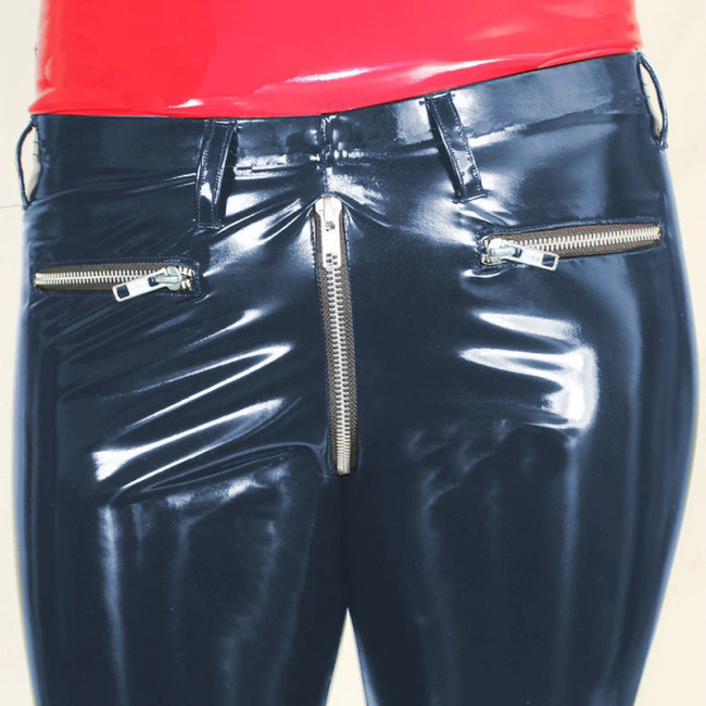 Sexy Front Back Zipper Long Pant Classic Skinny Pencil Elastic Stretch Pants Zip Open Crotch Faux Leather Gothic Pants