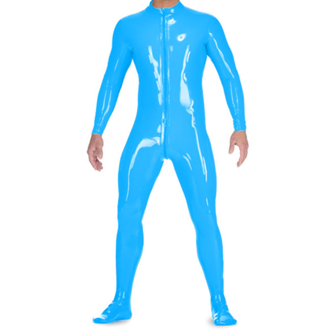 Full Bodysuits Shiny PVC Leather Catsuit Women Clothes Mens Sexy Long Sleeve Zipper Open Crotchless Jumpsuit Fetish Costume 7XL