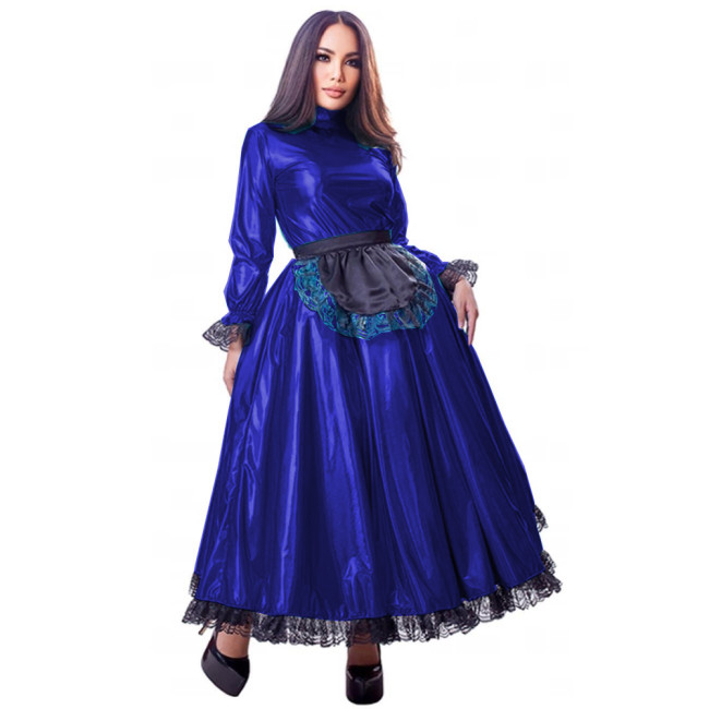 Mens Sissy Long Dress Shiny Metallic Hot maid selling sissy long dress Crossdressing role-playing Servant Uniform Flared Dress