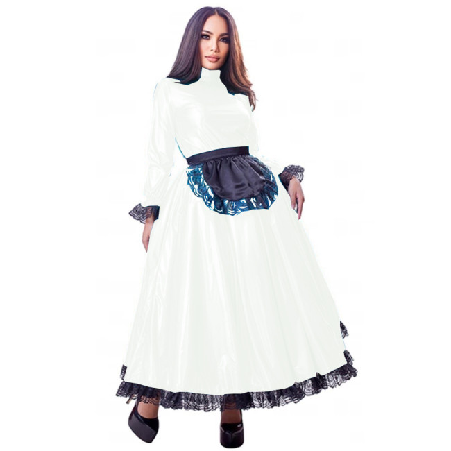 Mens Sissy Long Dress Shiny Metallic Hot maid selling sissy long dress Crossdressing role-playing Servant Uniform Flared Dress