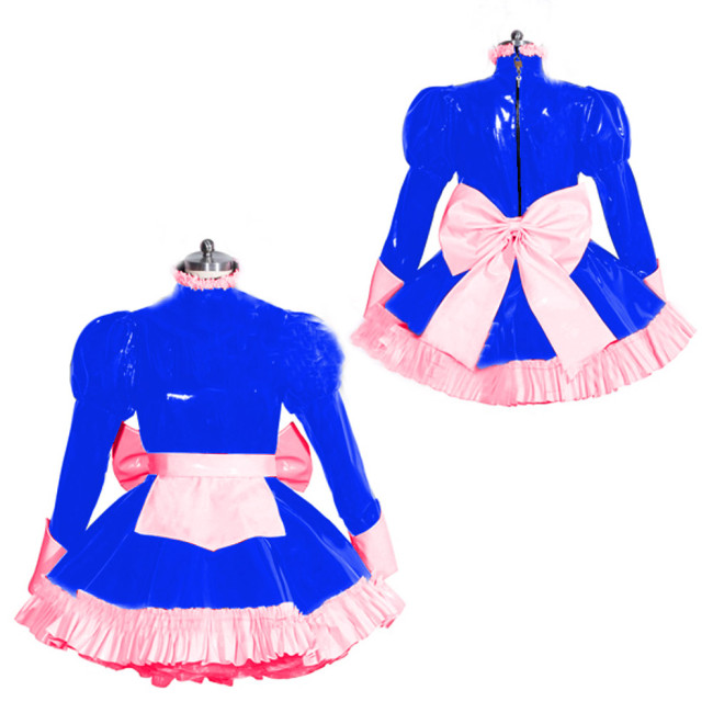 Shiny PVC Sissy Dress Long Sleeve French Maid Costume PU Leather Maid Dress anime Cosplay Costume Men Gay Male Costume 7XL