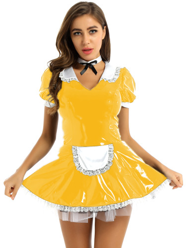 PVC lockable sissy Dress Maid cos dress customization Sissy Trimming Maids Uniform Fancy Dress French Maid Dress Sissy Role Play