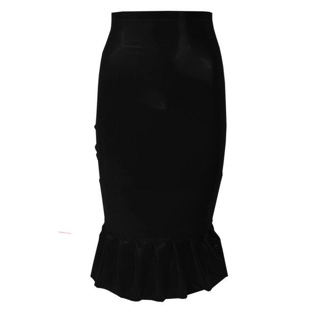 Mermaid skirt women High Waist Stretch Sheath Midi Length Skirt PVC Leather Bodycon Pencil Ladies Vintage Slim skirt Party club