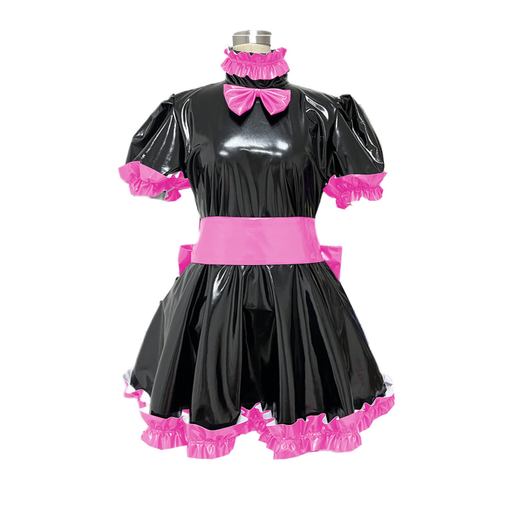 French Miad Dress Mens PVC Lockable Sissy Dress Male Gay sissy lockable  uniform Cosplay clothing anime