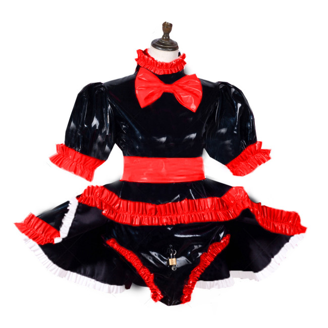 Men Sissy lockable dress Role Play Maid Dress with Apron and Panties French gay PVC Short Sleeved Dress Maid Uniform 7XL