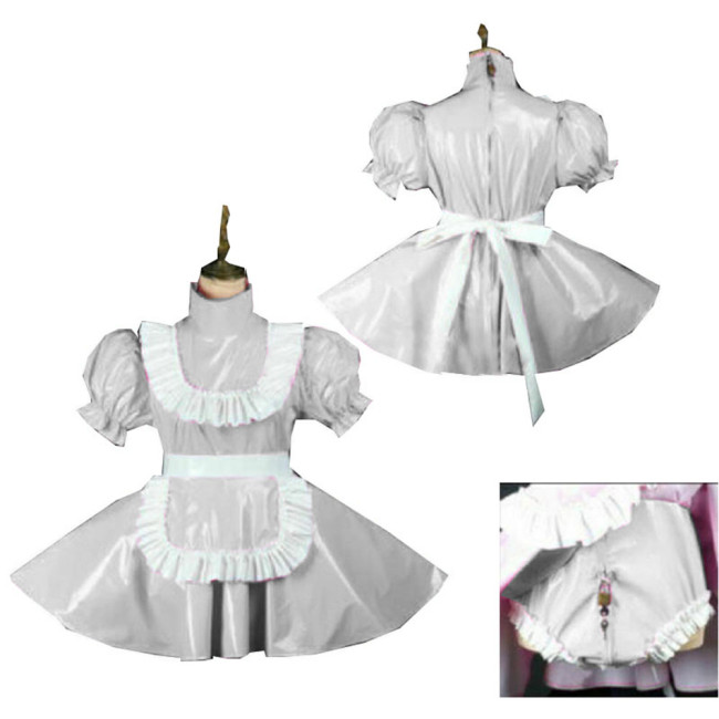 Sissy Lockable Dress PVC Maid Dresses Sweet Lolita French Maid Uniform Dress With Locakble Panties Crossdress Cosplay 7XL